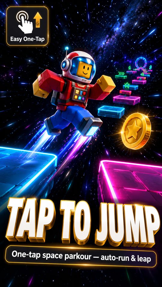 Astronaut mid-jump over a gap between neon platforms in deep space.