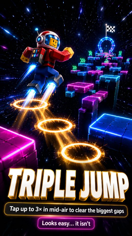 A triple jump across a wide gap above the endless void.